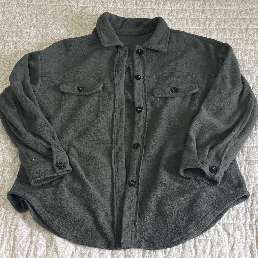 Gray Button-Up Fleece Shacket
